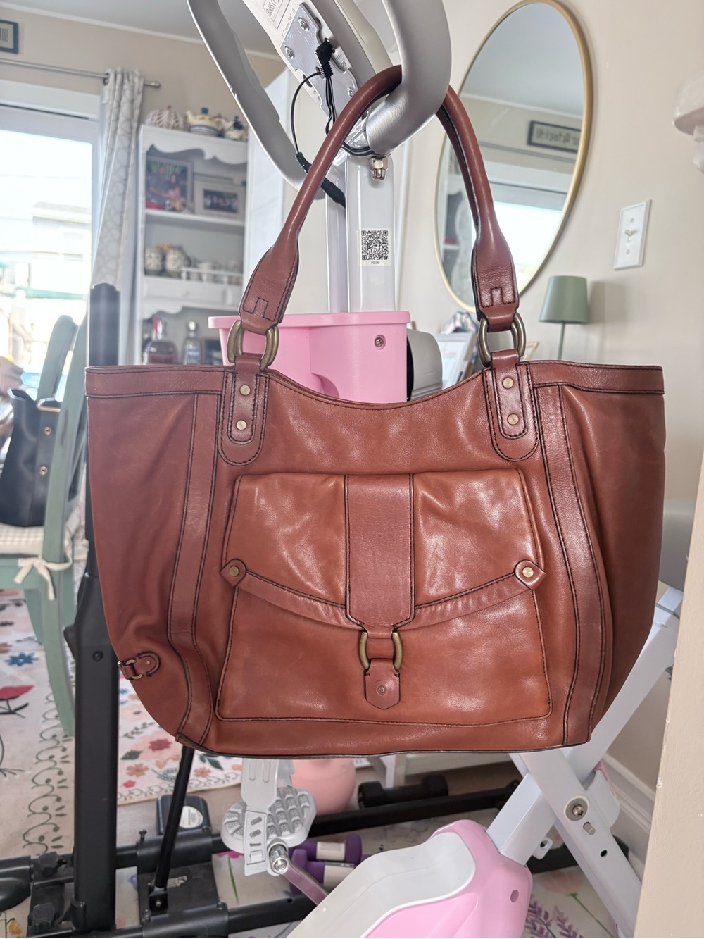 Cole Haan Brown Leather Tote with Front Pocket & Ring Detail